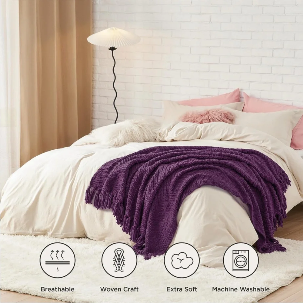 West Elm Purple Chevron Tassel Fringe Blanket Fall Winter for Couch/Bed/Gift